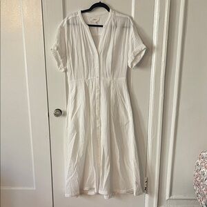XiRENA White Midi Dress with Button-Down Front